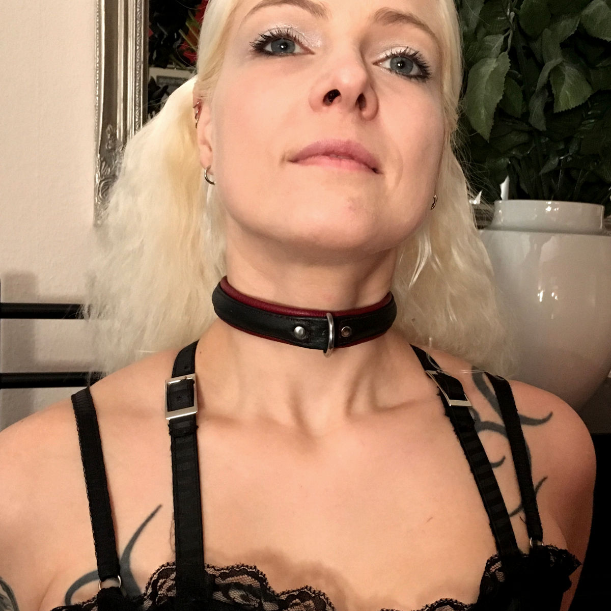 schmales Sklaven-Halsband, schwarz/bordeaux