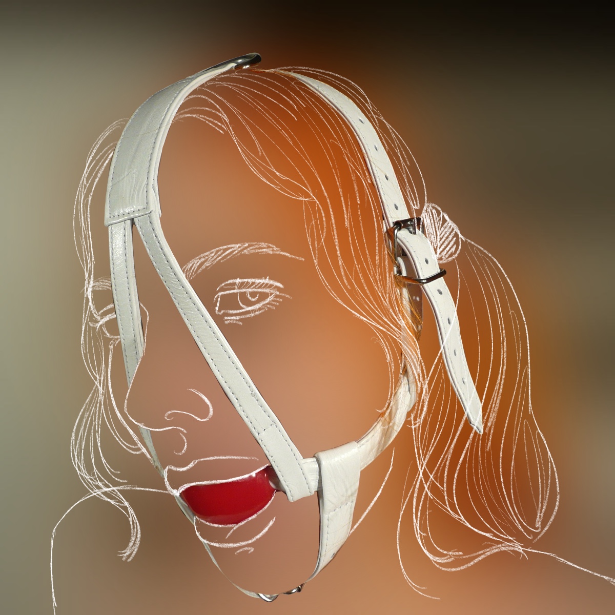 White Gag Harness with Silicone Ball, red