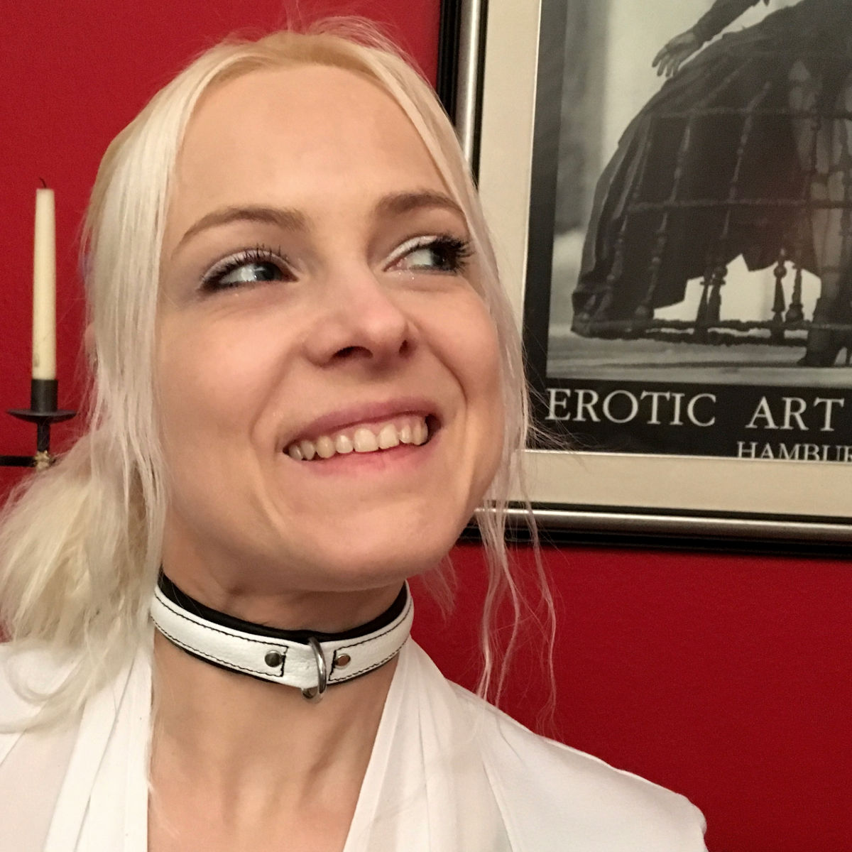 Schmales Sklaven-Halsband, weiß/schwarz