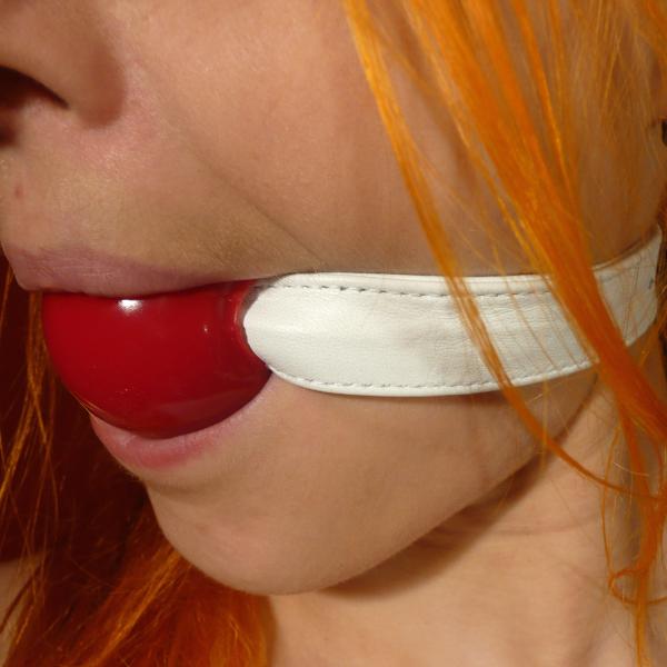 Silicone Ball Gag, red (with white leather strap)