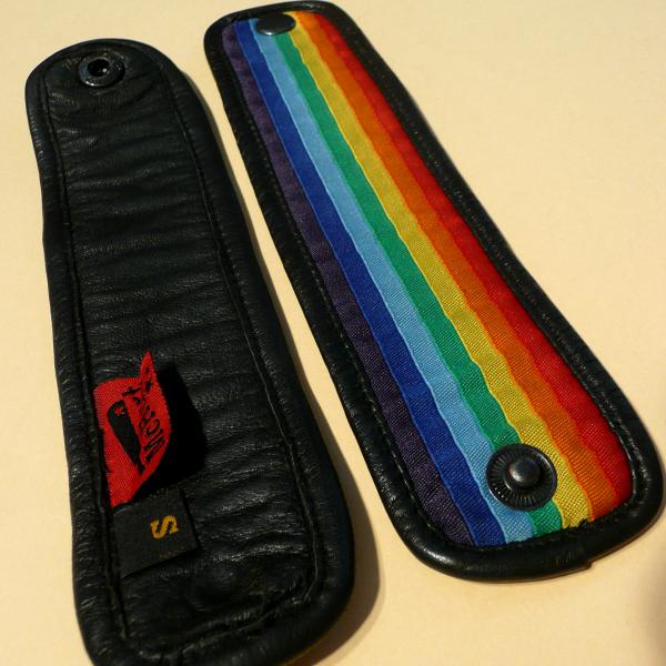 Leather Wristband with Rainbow Flag