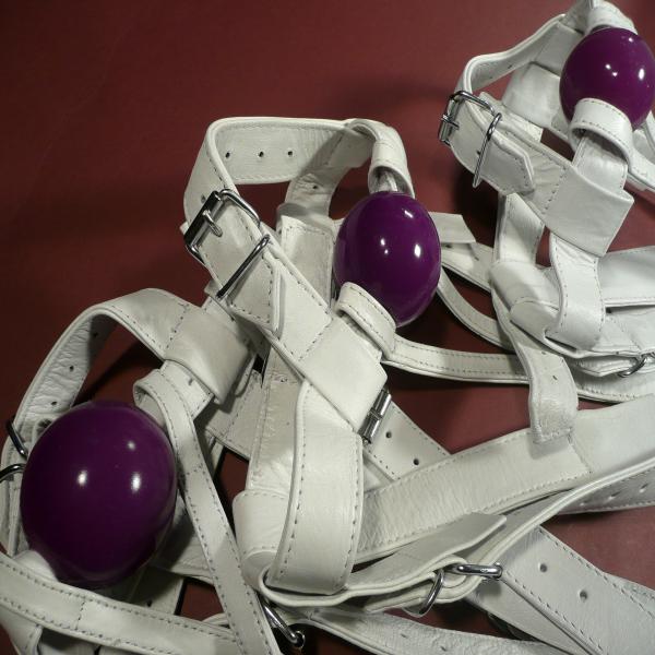 White Gag Harness with Silicone Ball, purple