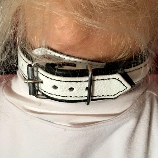 schmales Sklaven-Halsband, weiß/schwarz