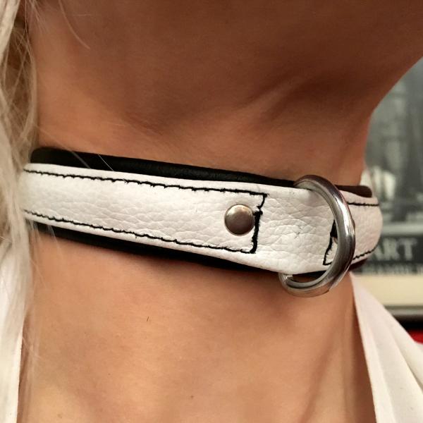 schmales Sklaven-Halsband, weiß/schwarz